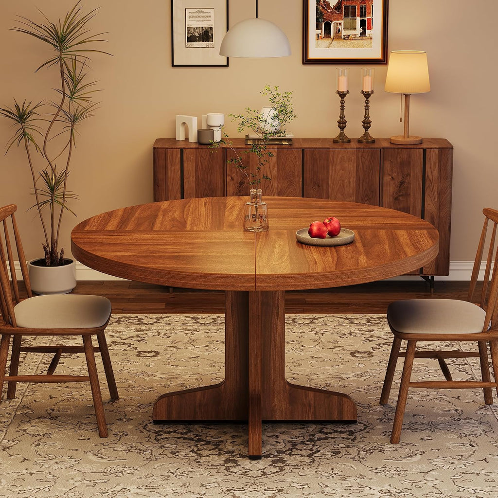 IDEALHOUSE Round Dining Table for 4, 47 Inches Dining Room Table with Wooden Base, Circle Kitchen Dinner Table for Dining Room, Kitchen, Living Room (Table Only), Walnut