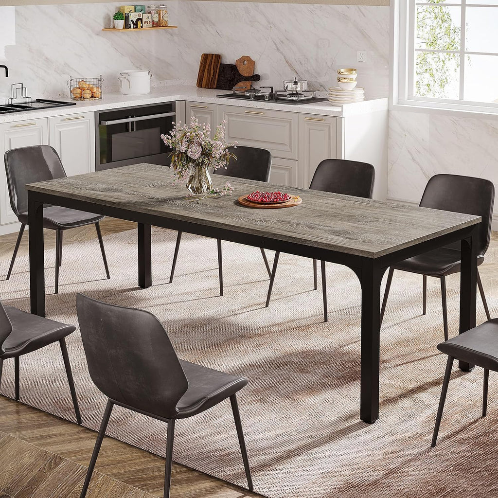 Tribesigns Dining Table for 8, 78-Inch Large Narrow Long Rectangular Kitchen Dinner Table, 8 Seat Rustic Wood Dining Table for Dining Room (Gray+Black)