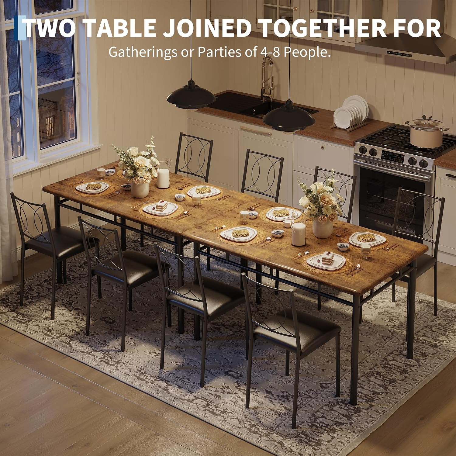 Garvee Dining Table Set for 4, Small Kitchen Table with Upholstered Chairs, Farmhouse Wood Dining Table Chairs for Kitchen Room, Small Spaces, Apartment, Brown