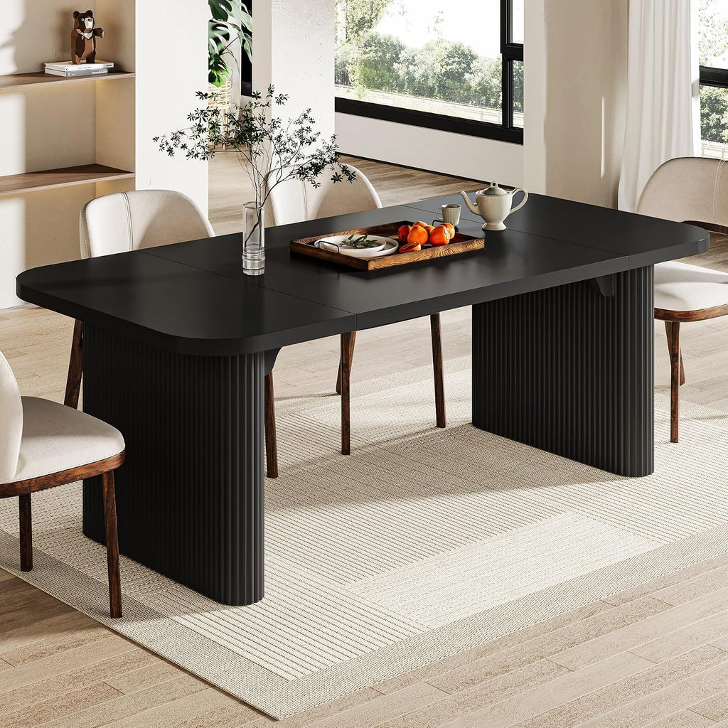 Tribesigns Modern Dining Table for 6 People, 62-Inch Black Kitchen Table with Double Robust Pedestal, Long Rectangle Wood Dinner Table for Dining Room, Coffee Black
