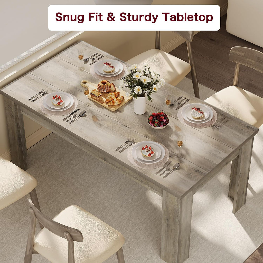 CABIHOME 63' Rectangular Dining Table for 4-6, Farmhouse Large Kitchen Table, Sturdy Frame, 4 Triangular Stable Legs, Thickened Tabletop, Ideal for Apartment, Dining Room, Small Space, Retro Gray