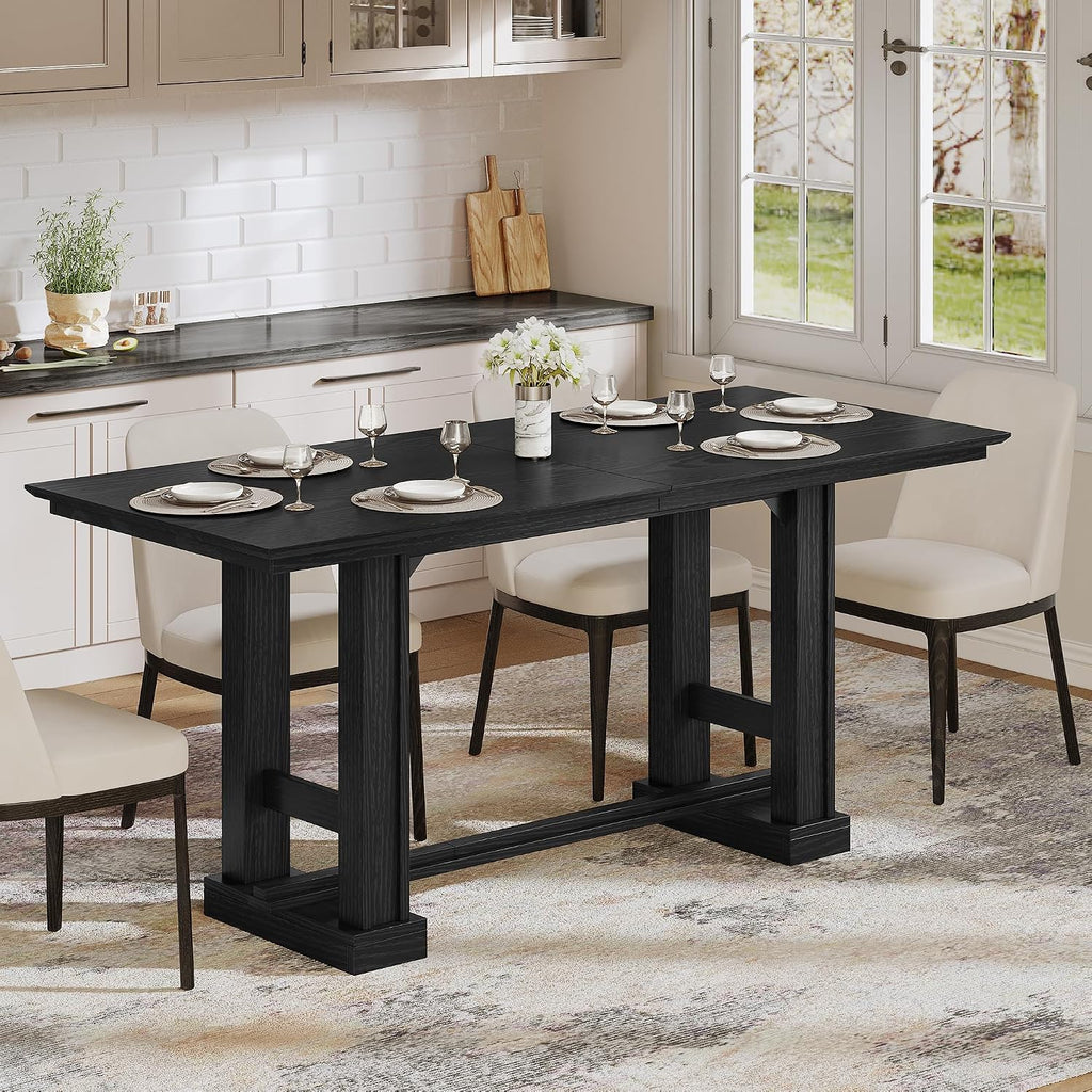 DWVO Farmhouse Dining Table for 6-8 People, 70' Long Kitchen Tables with Wooden Sturdy Legs, Large Rectangular Dinner Table for Kitchen, Dining Room, Living Room, Black