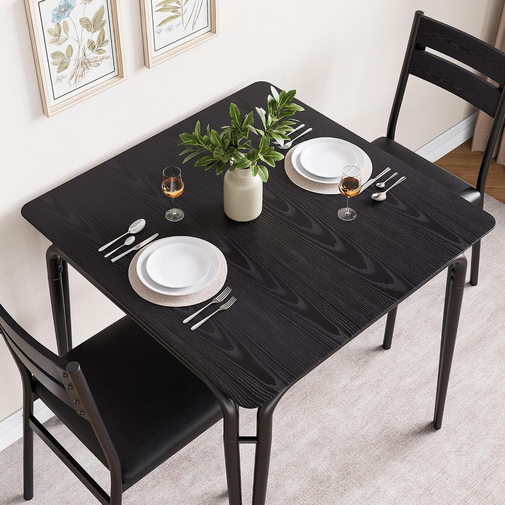 GarveeHome Dining Table for 2, Small Table and Chairs Set of 2, Square Dinette Set for 2, 3 Piece Kitchen & Dining Room Sets for Small Space (Black, Table with 2 Upholstered Chairs)