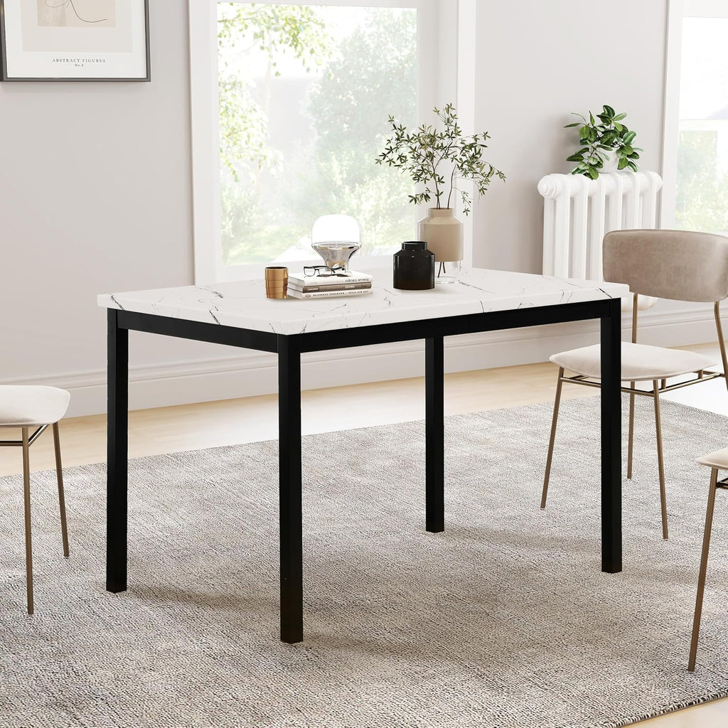 Roundhill Furniture 5 Piece Citico Metal Dinette Set with Laminated Faux Marble Top, White Table with Gray Chairs