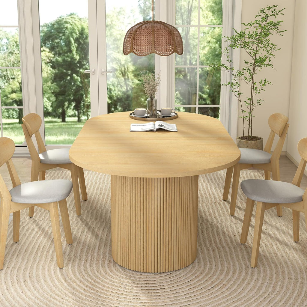41 in-78 in Extendable Dining Room Table for 4-8, Round Expandable Kitchen Table with Fluted Base, Modern Farmhouse Oval Dinner Tables for Dining Room Kitchen Living Room (Natural)