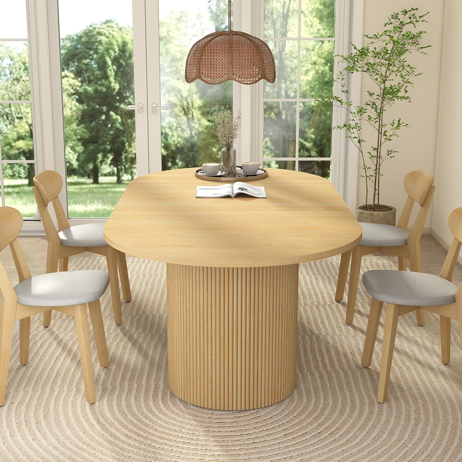 41 in-78 in Extendable Dining Room Table for 4-8, Round Expandable Kitchen Table with Fluted Base, Modern Farmhouse Oval Dinner Tables for Dining Room Kitchen Living Room (Natural)