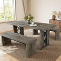 HIPIHOM 3-Piece Dining Table Set for 6 People, 70.8'' Rectangle Kitchen Table with 2 Benches for Breakfast Nook, Dining Room Furniture(Grey Table+2 Benches)