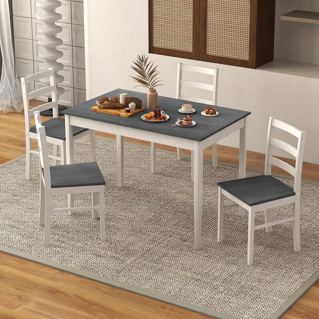 COSTWAY Dining Table Set for 4, Wood Kitchen Table Chairs Set with Rubber Wood Legs, Space-Saving Design, Modern 5-Piece Dinette Set for Small Place, Kitchen, Dining Room, Restaurant (Grey)