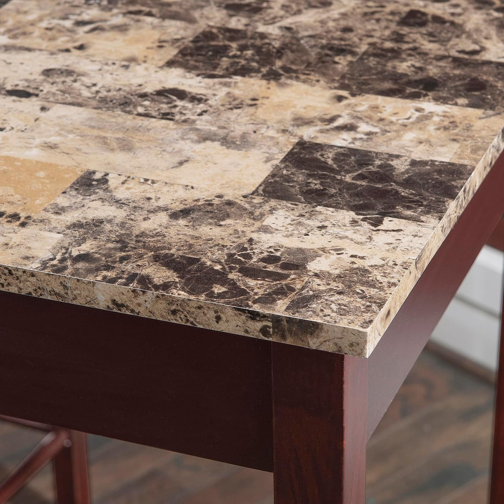 Linon Brown 3-Piece Table Faux Marble Tavern Set, 42' w x 22.25' d x 36' h