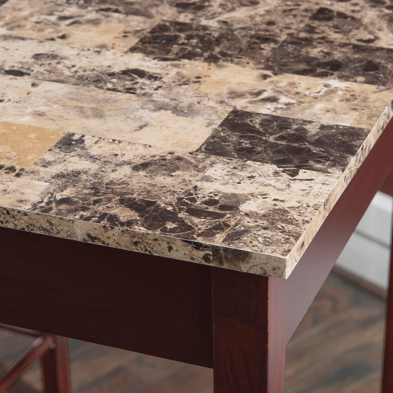 Linon Brown 3-Piece Table Faux Marble Tavern Set, 42' w x 22.25' d x 36' h