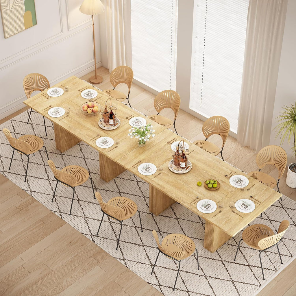 weselon 78 Inch Dining Table for 6 8 10, Modern Farmhouse Rectangular Kitchen Table, Long Dining Room Tables with Wood Strip Base for Kitchen Living Room (Natural)
