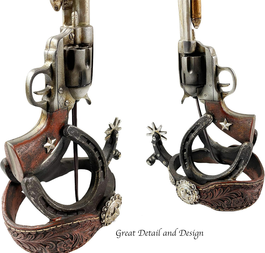 Urbalabs Large Pistol 24 Inch Six Shooter Western Cowboy Hat End Table Standing Table Lamp Farmhouse Nightstands Living Room End Tables Lamps for Bedrooms Office