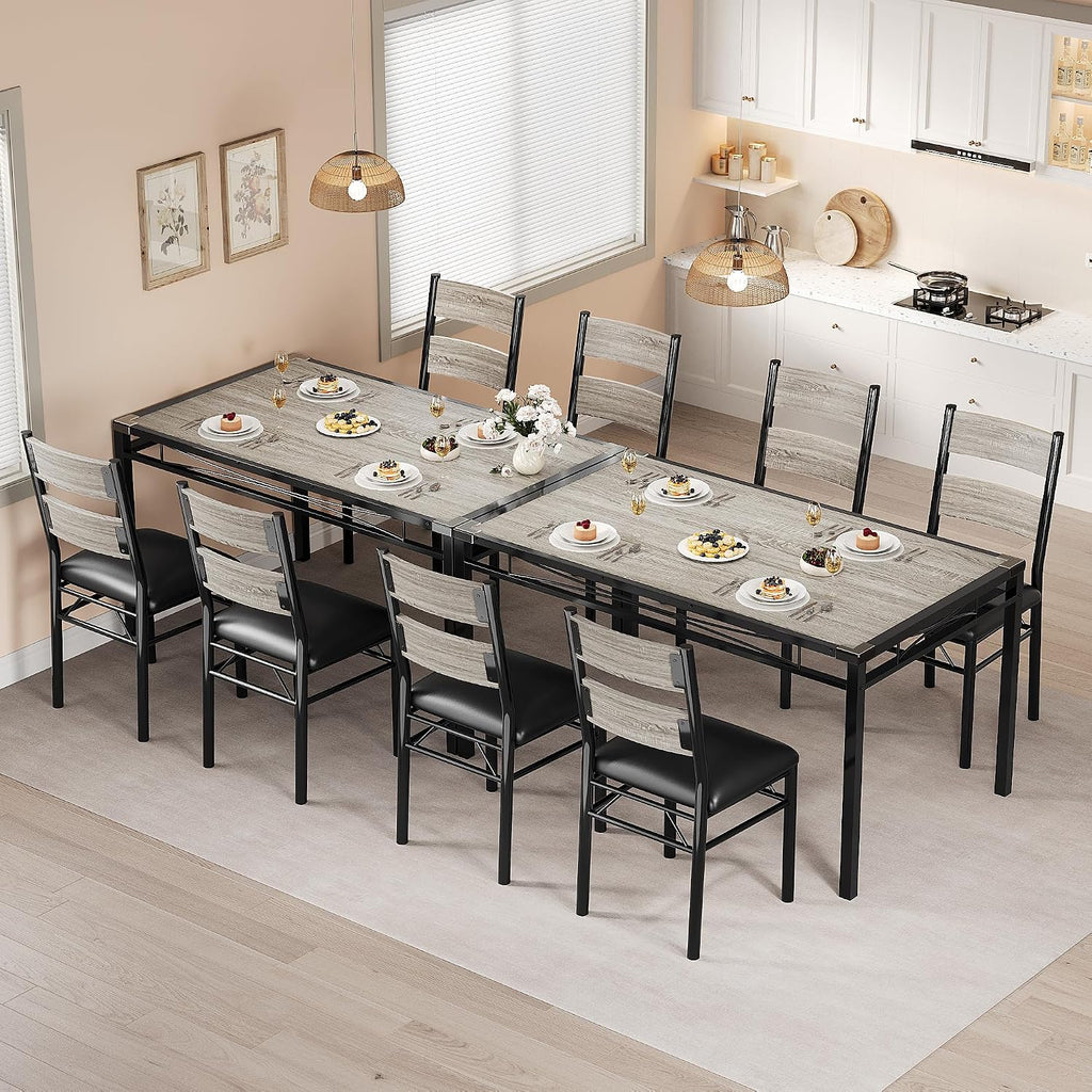 IDEALHOUSE Dining Table Set for 4, Dining Room Table Set for 4 with Corner Protector, Wood Kitchen Table and Chairs Set of 4 with Upholstered Chairs for, Kitchen Room, Apartment, Retro Gray