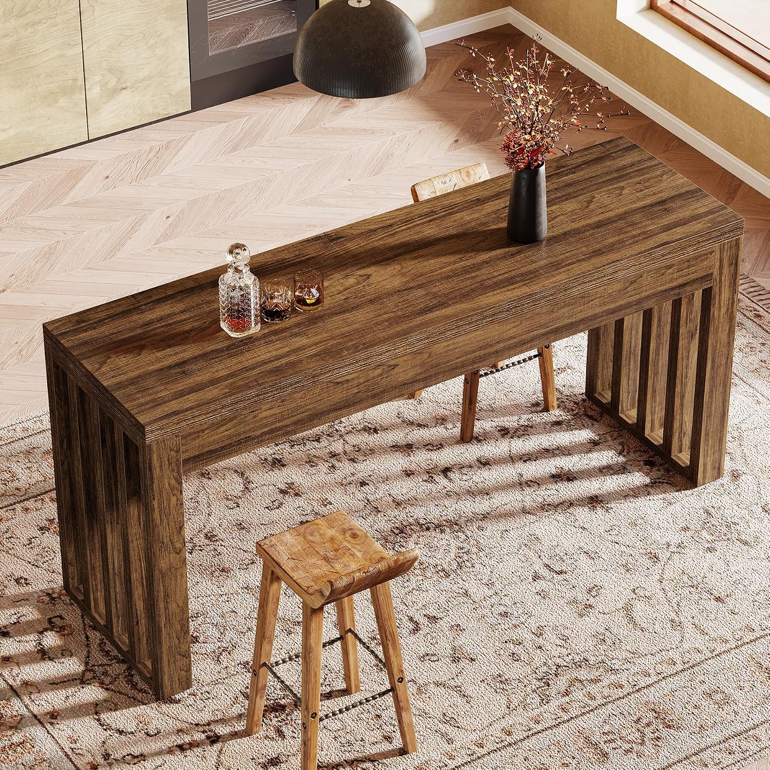 Tribesigns 63-inch Bar Table, Farmhouse Counter Height Pub Dining Table, Rectangular Kitchen Bar Height Table for Dining Room, Bistro, Restaurant,Rustic Brown