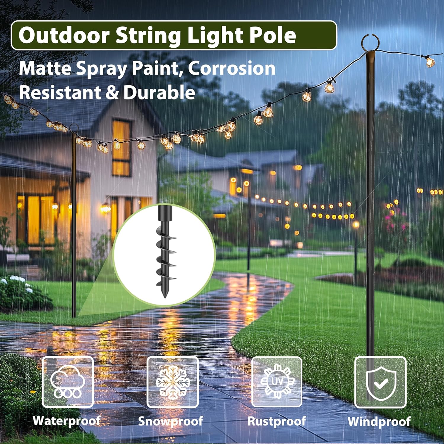 4 Pack String Light Poles for Outside, 10.5 Ft Outdoor String Light Poles for String Lights, Backyard Patio Light Poles for Bistro Party Wedding, Metal Pole for Outdoor String Lights