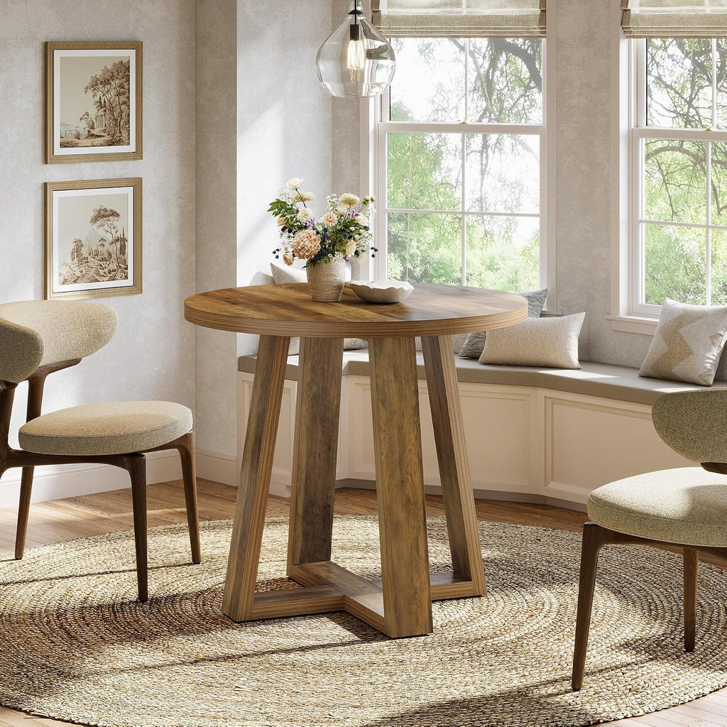 Tribesigns Small Round Dining Table for 2-4 People, 31.5 Inches Farmhouse Kitchen Table for Small Space, Dining Room, Kitchen, Apartment, Rustic Brown