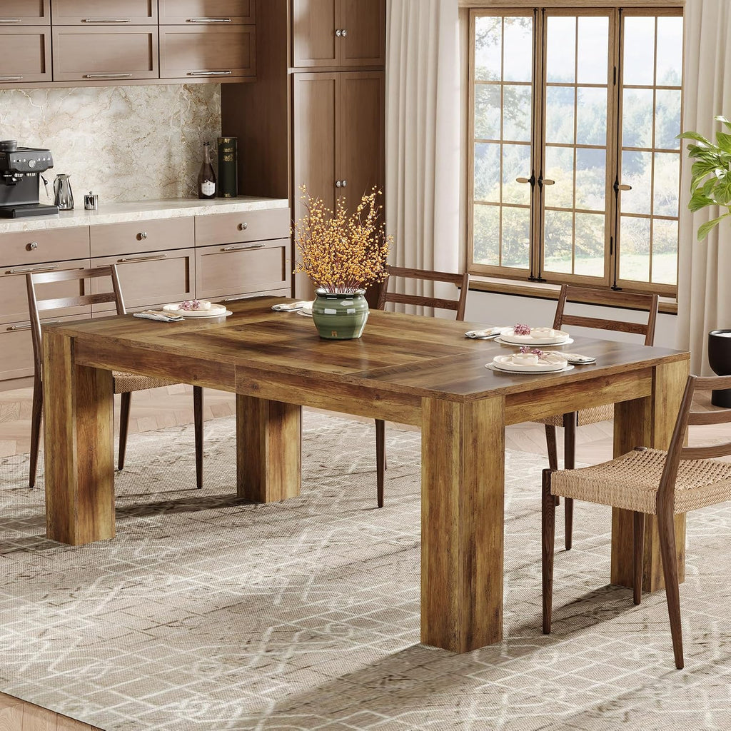 Tribesigns 63-Inch Dining Table for 4 to 6, Rectangular Kitchen Dinner Table, Farmhouse Wooden Eating Table for Home Kitchen, Dining Room