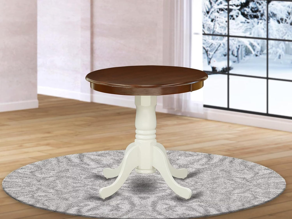 East West Furniture EMT-MLW-TP Eden Kitchen Table - a Round Dining Table Top with Pedestal Base, 30x30 Inch, Mahogany & Linen White