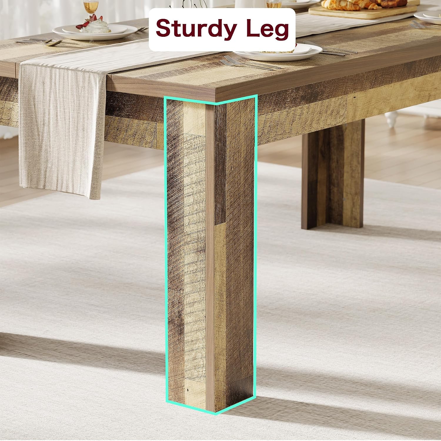 CABIHOME 63' Rectangular Dining Table for 4-6, Farmhouse Large Kitchen Table, Sturdy Frame, 4 Triangular Stable Legs, Thickened Tabletop, Ideal for Apartment, Dining Room, Small Space, Retro Brown