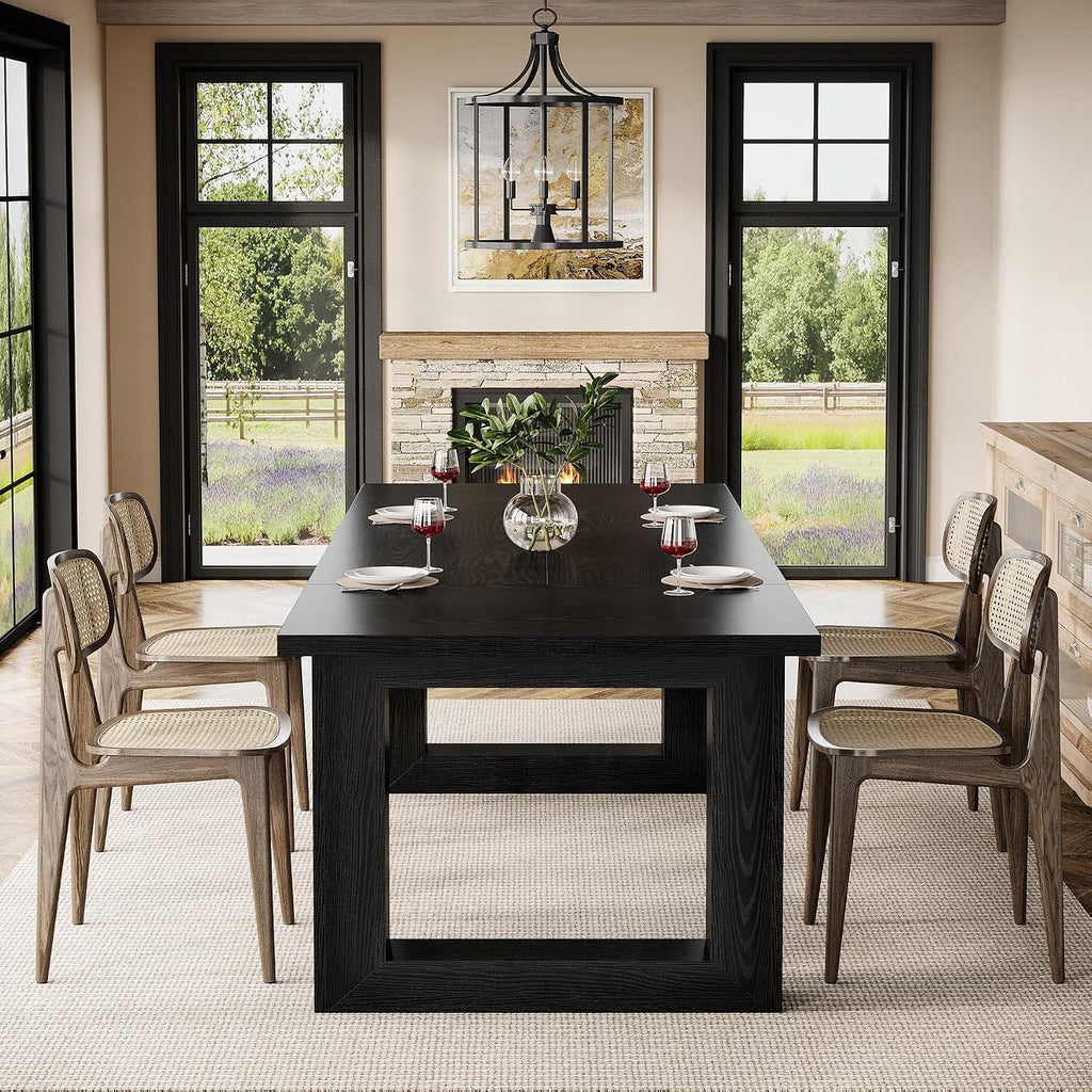 Tribesigns 63-Inch Dining Table, Modern Wood Kitchen Table, Large Rectangular Dinner Furniture for Dining Room (Black)