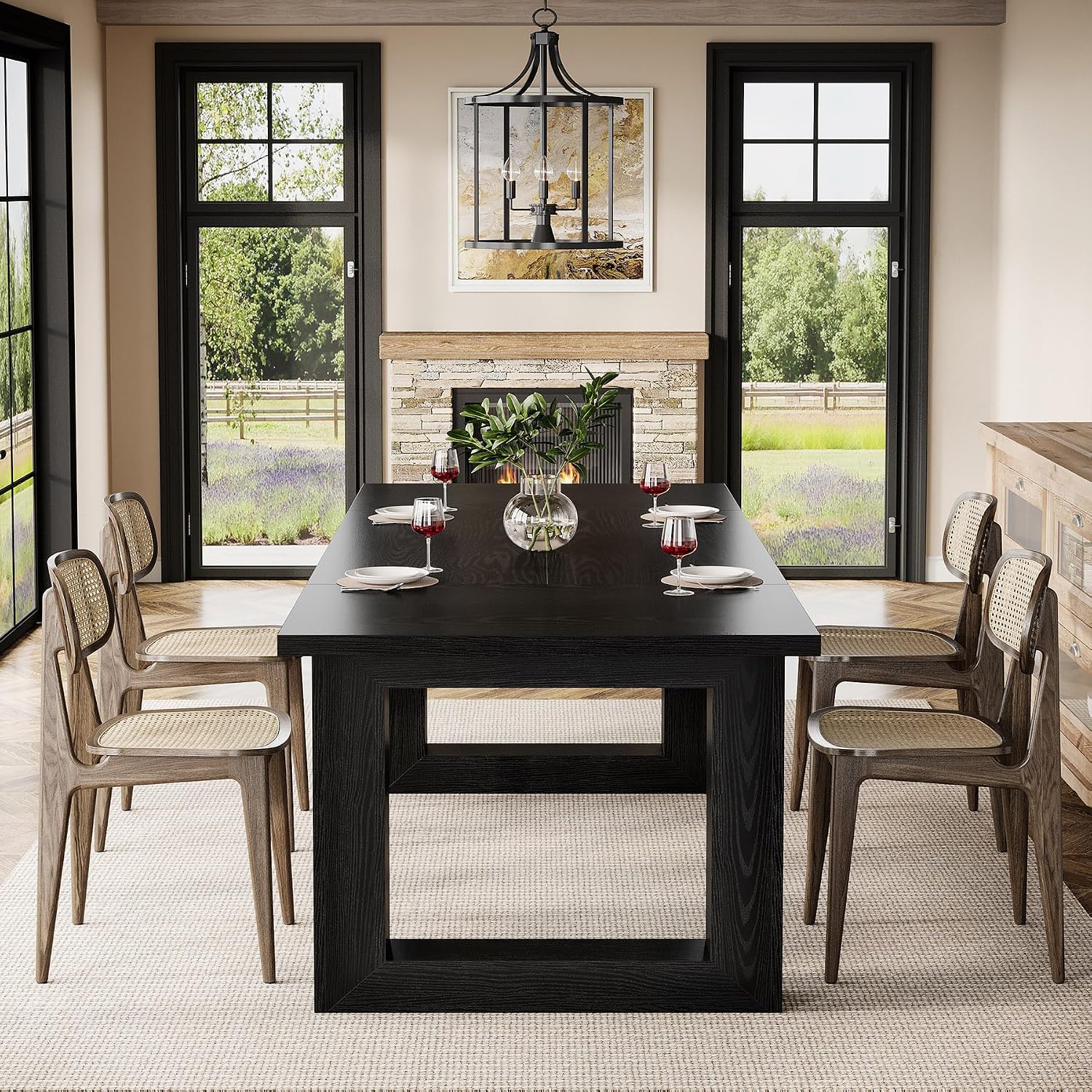 Tribesigns 63-Inch Dining Table, Modern Wood Kitchen Table, Large Rectangular Dinner Furniture for Dining Room (Black)