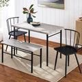 Best Choice Products 4-Piece Farmhouse Dining Table Set w/ 2 Black Spindle Chairs, Dining Bench, Kitchen Table, Windsor Chairs - Gray