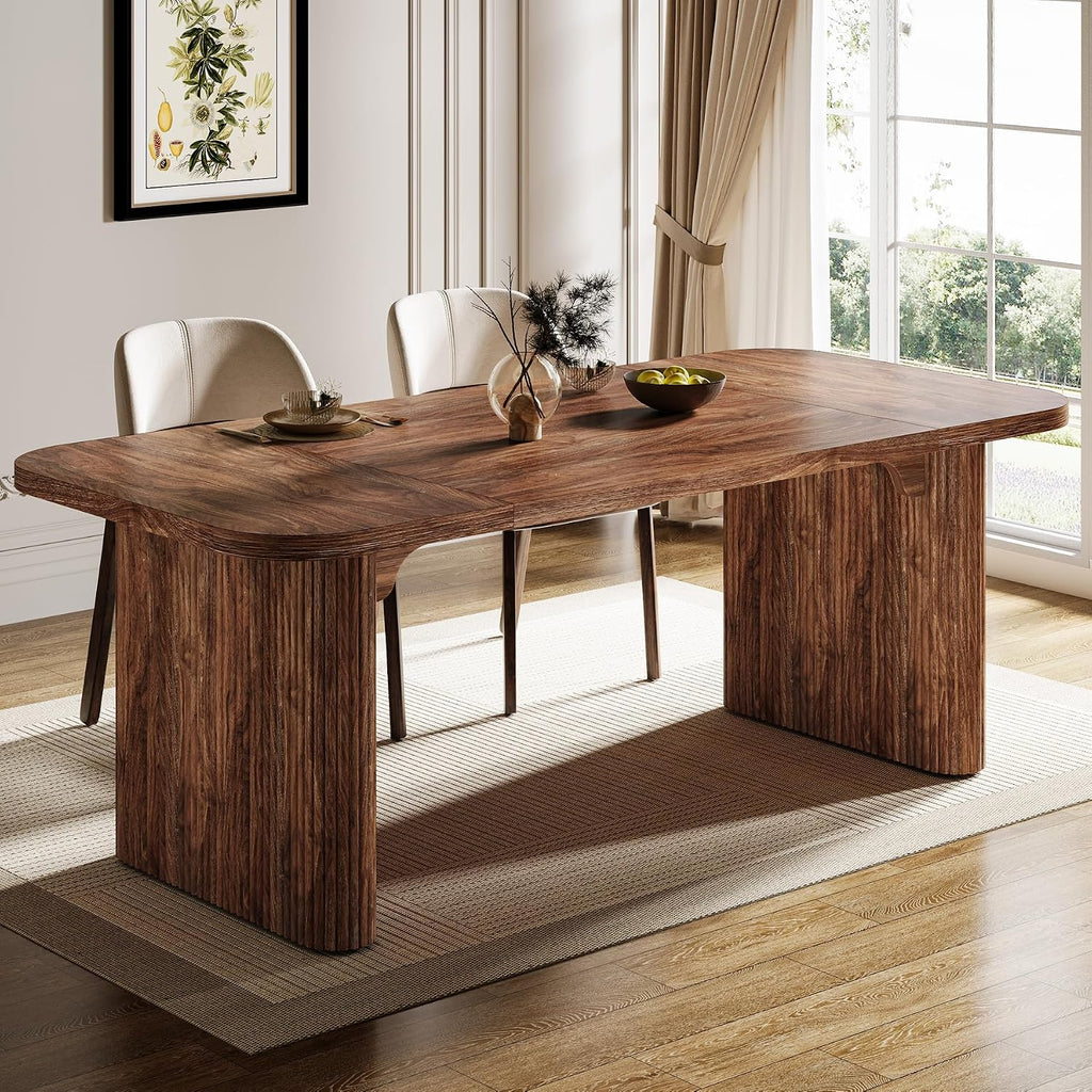 Tribesigns Modern Dining Table for 6 People, 62-Inch Dark Brown Kitchen Table with Double Robust Pedestal, Long Rectangle Wood Dinner Table for Dining Room