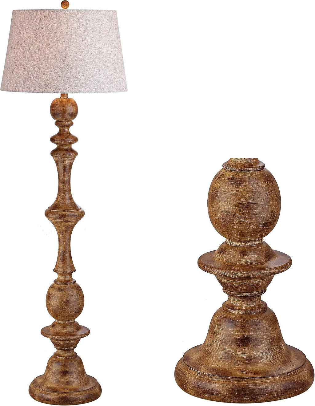 JONATHAN Y 67' Brown Spindled Resin LED Floor Lamp, Rustic Farmhouse Faux Bois Standing Lamp, Gray Linen Drum Shade for Living Room, Bedroom, LED Bulb Included, UL Listed JYL3000A