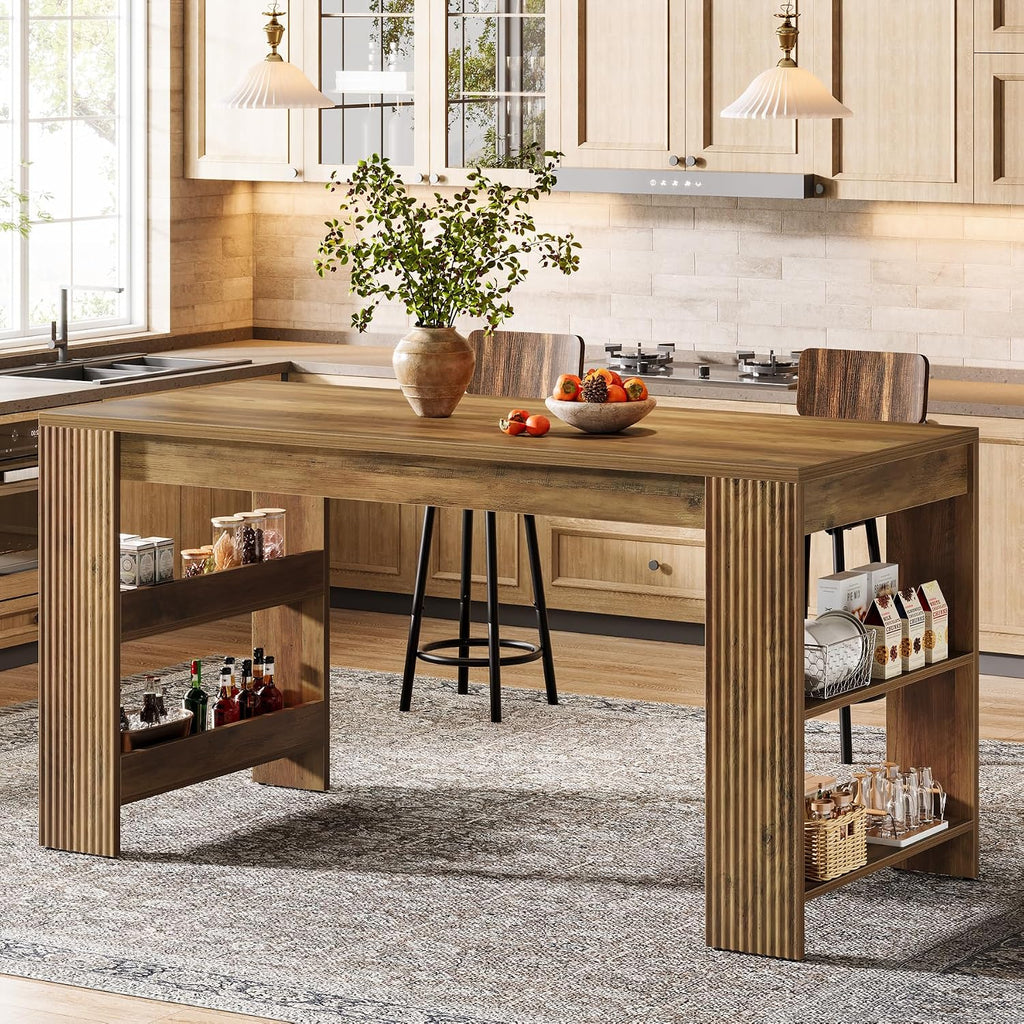 Tribesigns 63-Inch Bar Table, Farmhouse Counter Height Pub Table with Storage Shelves, High Top Bar Unit for Kitchen, Dining Room, Bistro, Brown Rustic