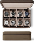 TAWBURY Watch Case - 8 Slot Genuine Top-Grain Leather Watch Box for Men & Women with Extra Wide Pillows for Large Watches - Portable Wristwatch Storage for Home & Travel (Taupe)