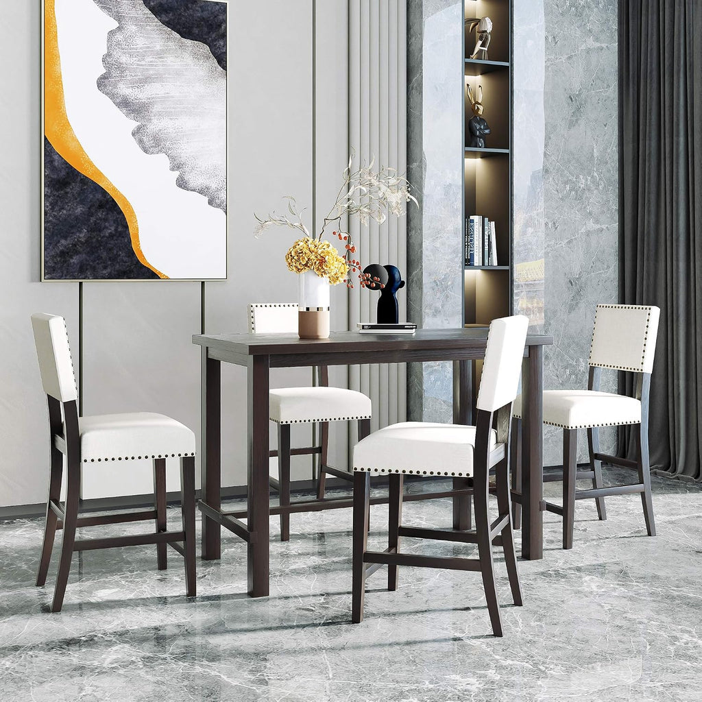 Merax 5 Piece Dining Table Set for 4,Counter Height Kitchen Table Set with One Rectangle Table and 4 Cushioned Chairs for 4 Persons Dining Room Table Set for Small Place