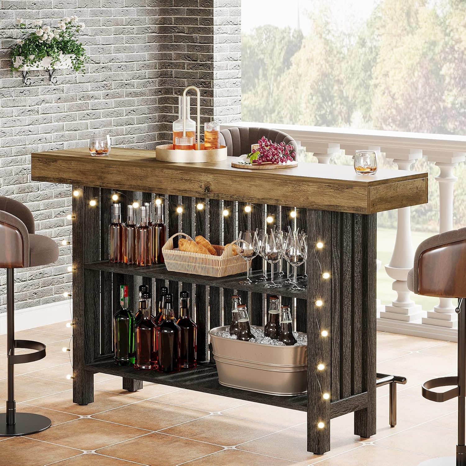 Tribesigns Bar Table with Storage Shelf, 63-Inch Large Mini Pub Table with Footrest, 2-Tier Modern Coffee Bar Cabinet Counter Height Table for Home Kitchen, Bistro, Dining Room, Living Room