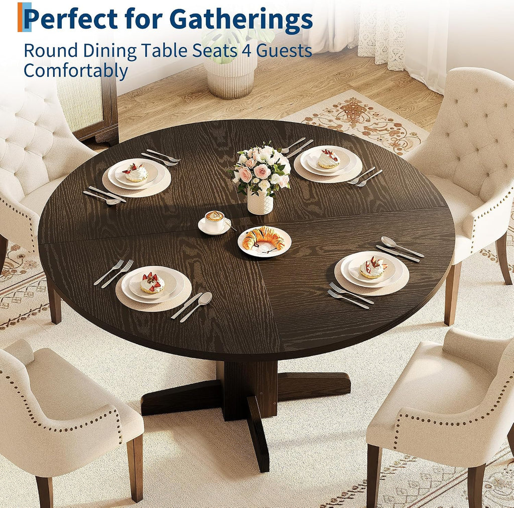 IDEALHOUSE Round Dining Table for 4-6 People, 47' Wood Kitchen Table with Sturdy Pedestal Base, Farmhouse Circle Dinner Tables for Dining Room, Living Room, Apartment, Black