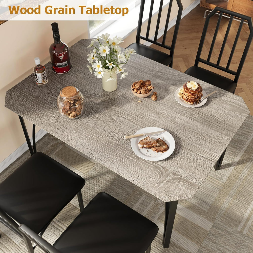 IDEALHOUSE Dining Table Set for 4, Kitchen Table Set of 4 with Upholstered Cushion Chairs, Dining Room Table Set with Kitchen Chairs, Easy to Assemble, Suitable for Apartment - (Cloud Gray)