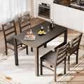 PHI VILLA Dining Table Set for 4, Solid Wood Farmhouse Kitchen Table Chairs Set of 4, 5 Piece Space-Saving Dining Room Table Set for Apartment, Dark Oak