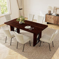 HIPIHOM 7-Piece Dining Table Set for 6 People, 70.8' MDF Kitchen Table with 6 Velvet Chairs, Space-Saving for Dining Room, Breakfast Nook(Walnut Table+6 Beige Chairs)