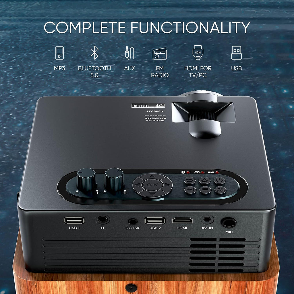 MASINGO 4-in-1 Portable Karaoke Machine with Smart 1080p Projector w/WiFi, Speaker & 2 Wireless Microphones. Built-in Android System for Lyrics Display Apps, Netflix, YouTube.