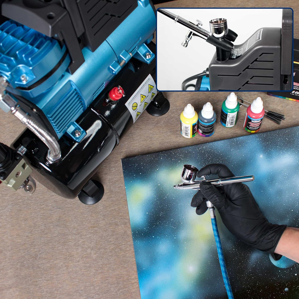 Master Airbrush 1/5 HP Cool-Runner Dual Fan Tank Air Compressor Kit Model TC-426 - Professional Single-Piston with 2 Cooling Fans, Runs Longer without Overheating - Regulator Water Trap, Holder