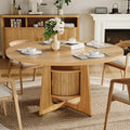 IRONCK 47 Inch Round Dining Table for 4-6 People with Built-in Storage Cabinet, Mid-Century Modern Kitchen Table for Dining Room, Kitchen, Living Room (Natural Wood)