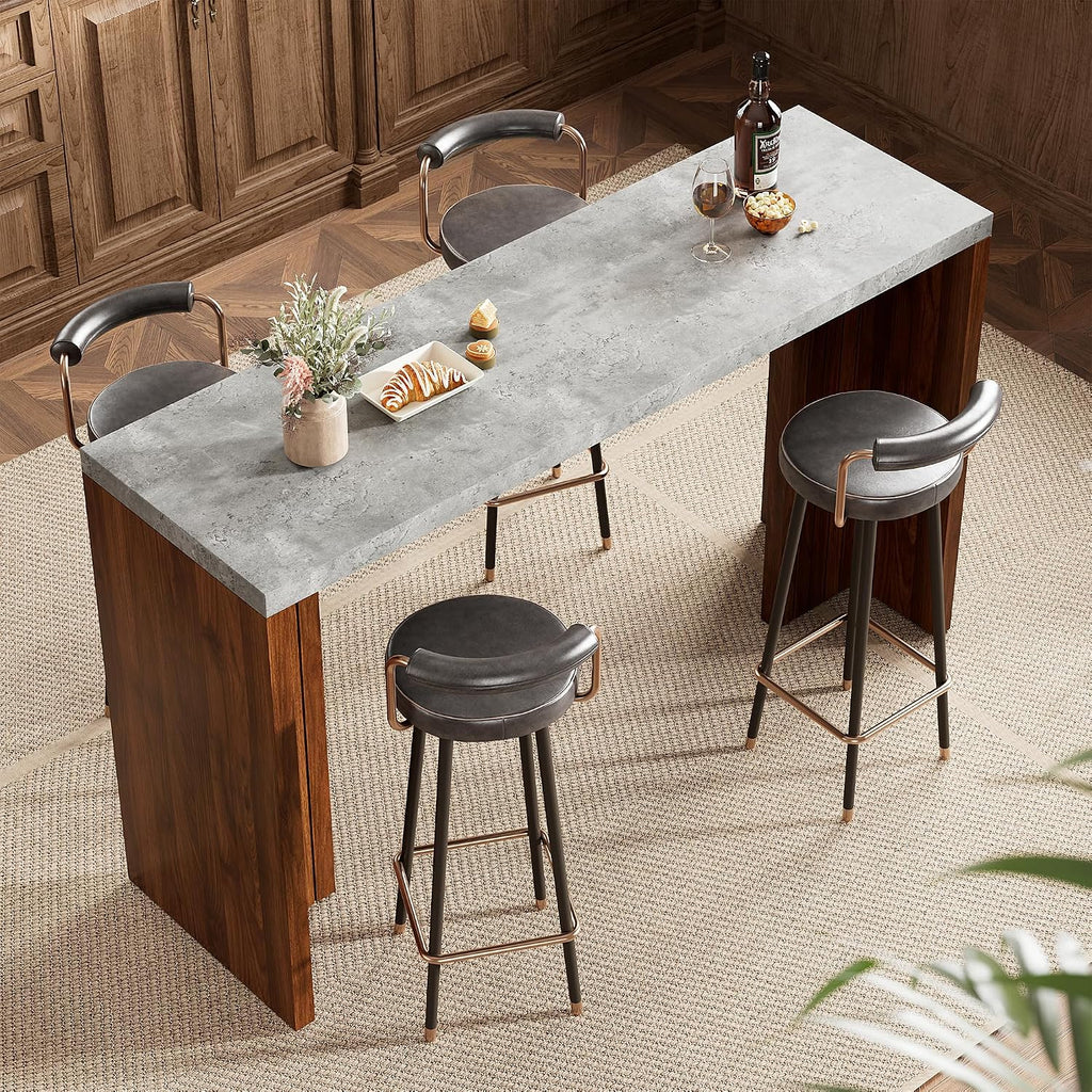 Bar Table for 4-6 People - 55' Long Counter Height Pub with Extra Thickened Tabletop, Modern Rectangular Home Bar Coffee Unit for Kitchen, Dining Room, Balcony, Living Room, Basement, Gray+Walnut
