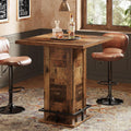 Tribesigns 39.4' H Square Bar Table, Industrial High Top Bistro Pub Cocktail Table with Metal Footrest for Kitchen Nook, Home Bar, Small Bars, Dark Brown (Table Only)