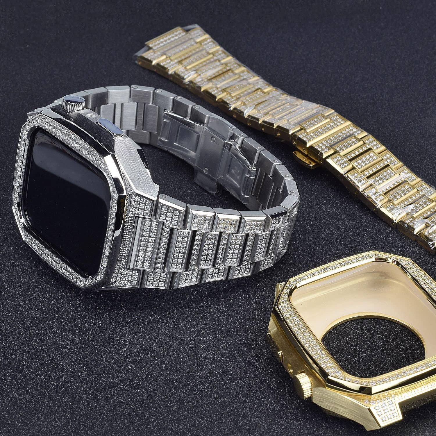 Luxury Stainless Steel Protective Watch Case Strap Band Bracelet Combo，For Apple Watch Series 9 8 7 6 5 4 SE 44mm 45mm Band Upgrade Replace Strap Accessories