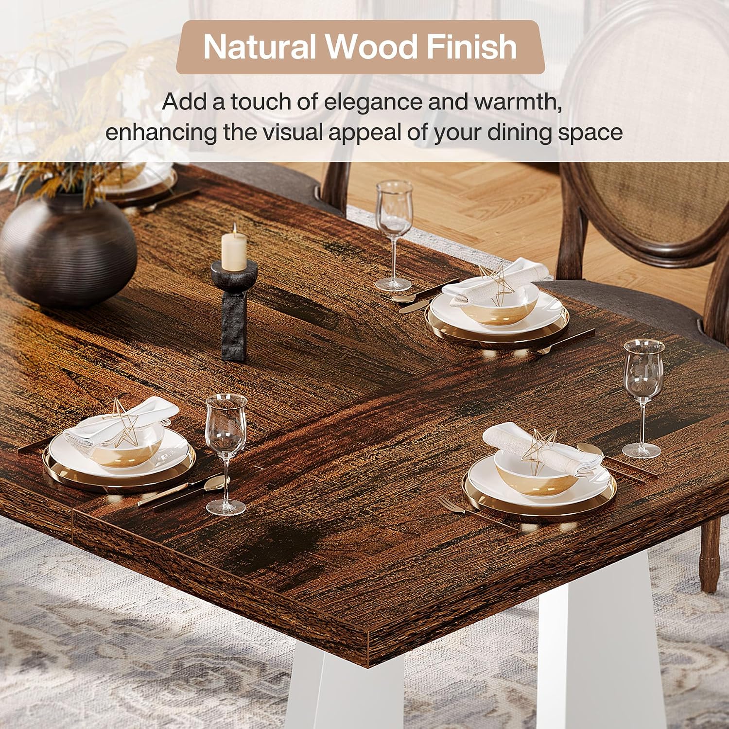 Tribesigns Large Dining Table for 6-8 People, 70.9' Wood Rustic Rectangular Table with White Wooden Legs, Farmhouse Center Kitchen Table for Dining Room, Living Room, Home Furniture (Brown & White)