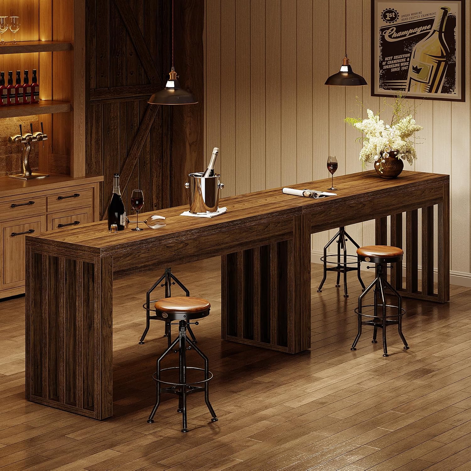 Tribesigns 63-inch Bar Table, Farmhouse Counter Height Pub Dining Table, Rectangular Kitchen Bar Height Table for Dining Room, Bistro, Restaurant,Rustic Brown