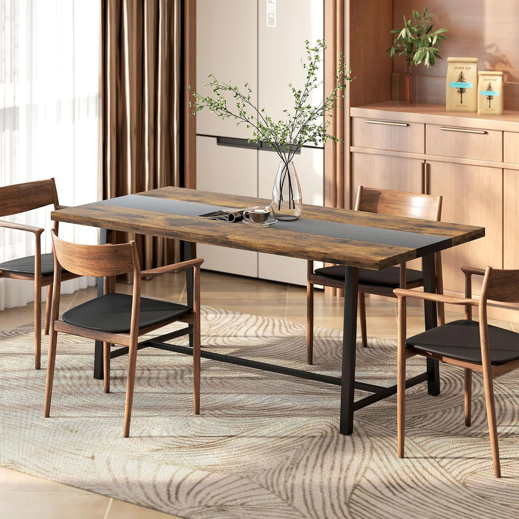 HOMCOM Industrial Dining Table for 8 People, 70.9' Long Rectangular Kitchen Table with Large Tabletop and Steel Legs for Dining Room, Rustic Brown