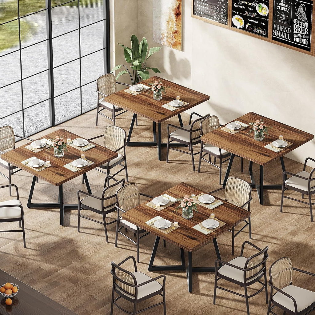 Tribesigns Square Commercial Dining Table Set of 6, 31.5' Heavy Duty Dinner Table with Metal Base, Wooden Kitchen Table for Restaurant, Cafe, Bakery, School, Apartment, Rustic Brown & Black