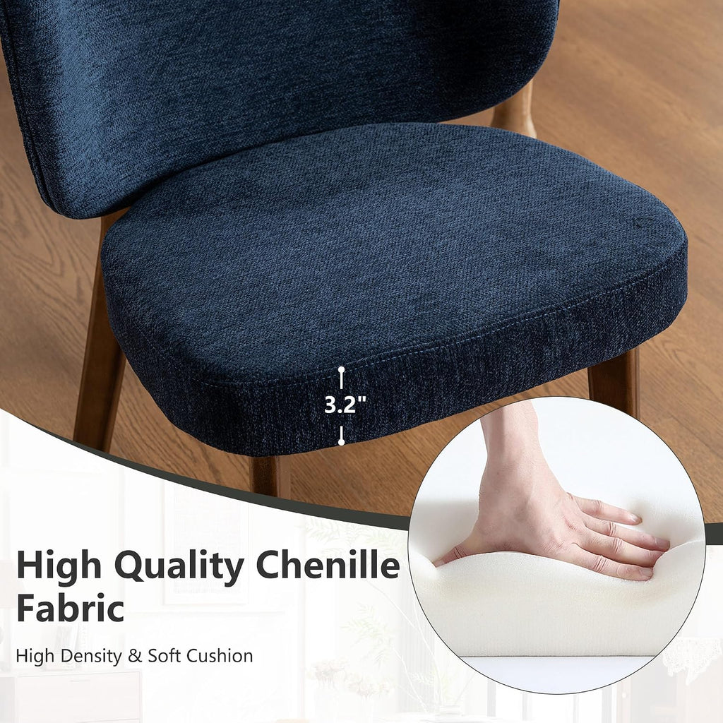 YOUNIKE Dining Chair with Back Single Mid Century Modern Kitchen Chair Boucle Fabric Upholstered Armless Chair 20' Wide Padded Seat with Wooden Legs for Kitchen Dining Living Room Bedroom Navy Blue