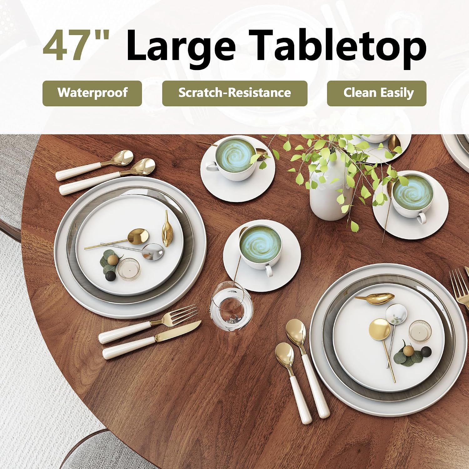 weselon 47 inch Round Dining Table for 4, Kitchen Table Dinner Table with 2-Layer Storage Shelf and Wood Slide Door for Home Dining Room Living Room (Walnut)