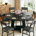 HUAHUU Round Dining Table Set for 6, 7-Piece Kitchen Table and Chairs for 6, 47'' Round Dining Room Table Set with 6 Chairs, Space Saving Dining Table with Wood Base for Kitchen, Living Room, Black