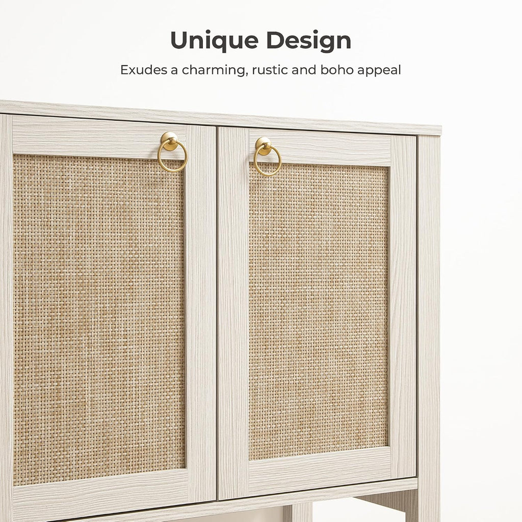 SICOTAS Sideboard Buffet Cabinet with Rattan Doors, 55' Boho Coffee Bar Cabinet with Open Shelf, Modern Farmhouse Credenza & Console Table for Entryway, Kitchen, Dining Room